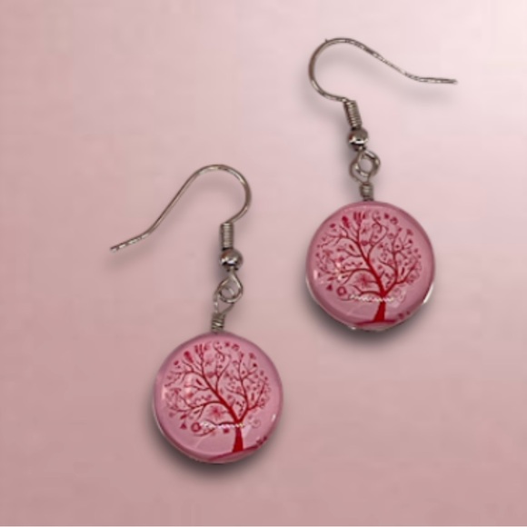 💖BOGO Pink Tree Of Life Ball Dangle Earring’s - Picture 2 of 6